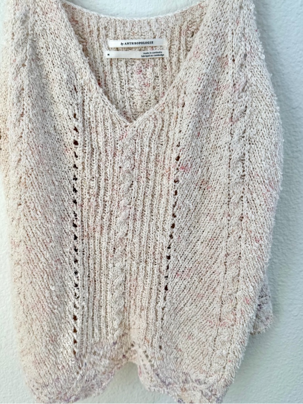 Anthropologie NWT Medium M Sweater Tank Top Space-Dye Cable Knit Scalloped Ivory - Picture 3 of 9